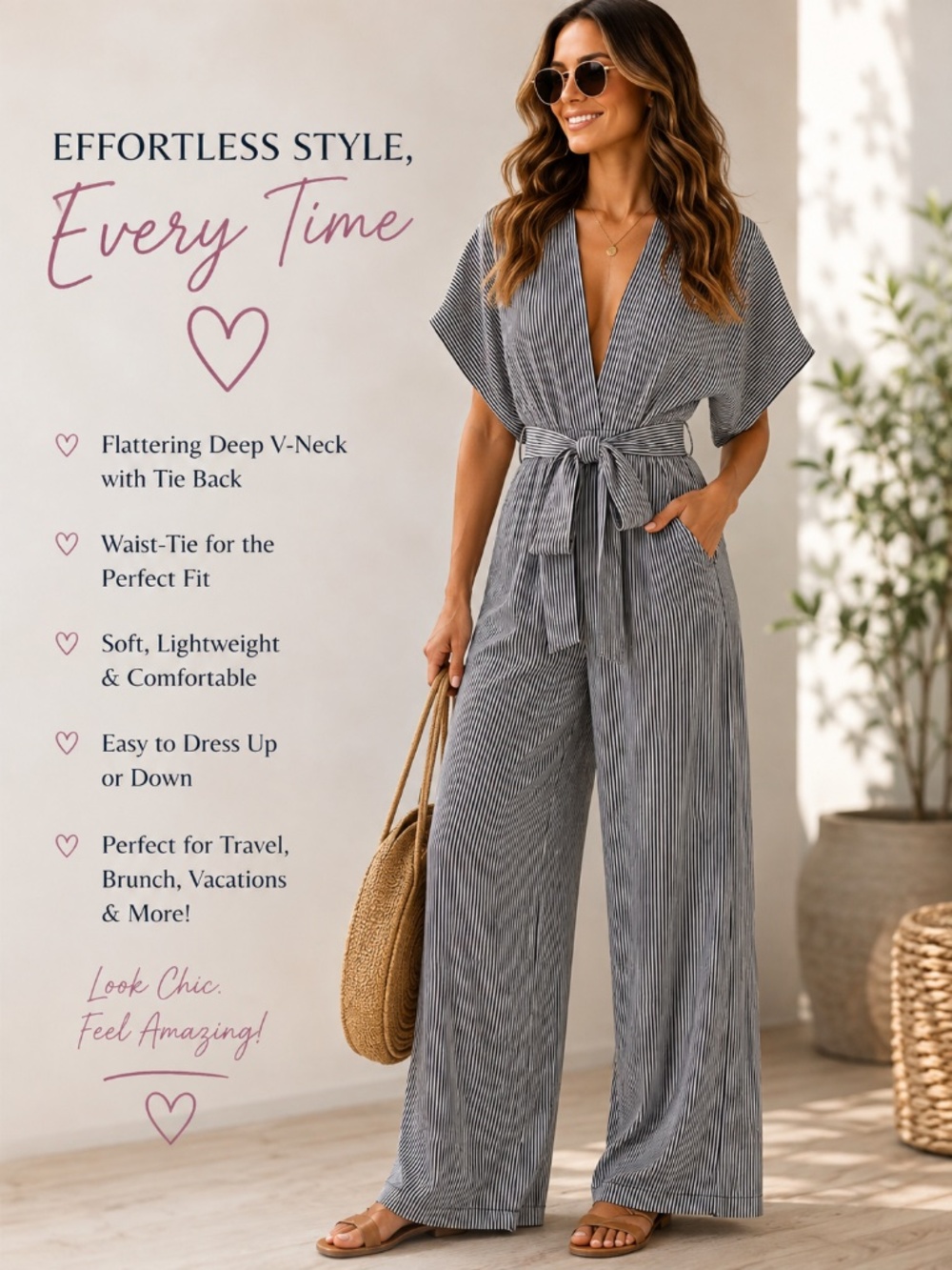 Skylar + Madison Striped Tie-Back Jumpsuit | Size S | NWT